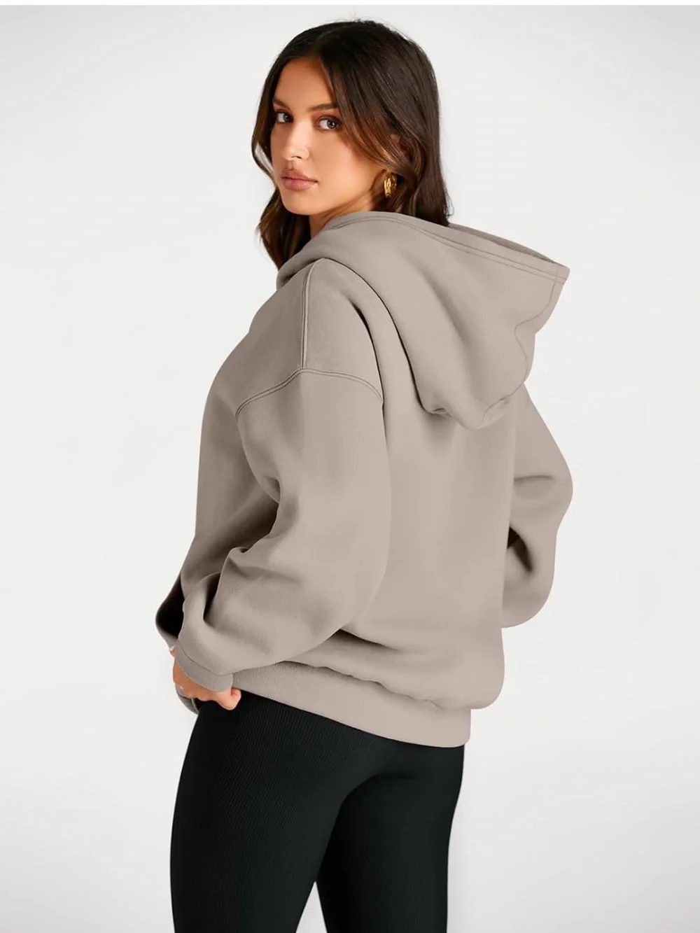 Women's Oversized Hoodie Sweatshirt in Taupe - Picture 2 of 6